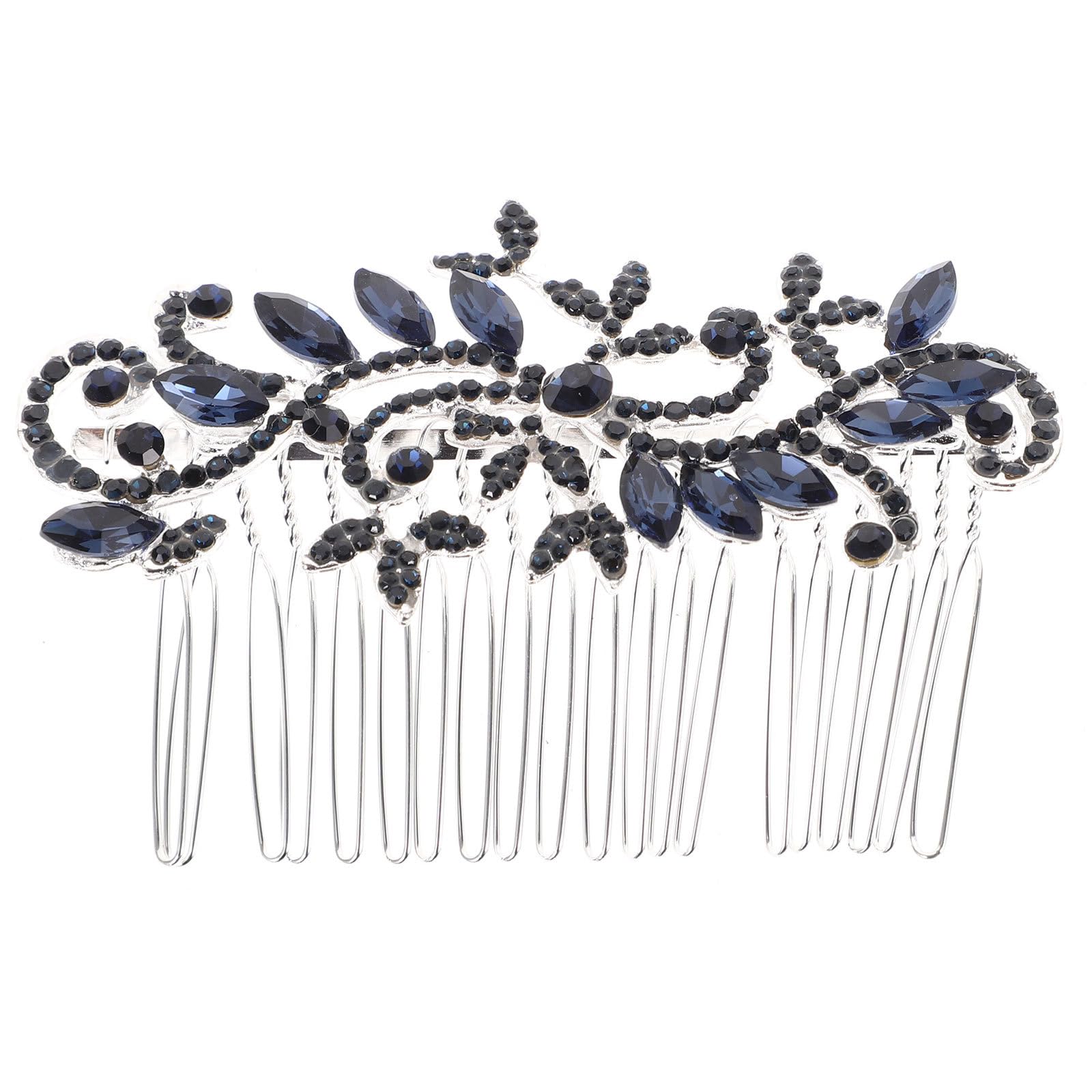 Lurrose Blue Crystal Bridal Hair Comb Navy Rhinestone Hair Accessory for Wedding Updo 3.5 Inch Elegant Bride Jewelry