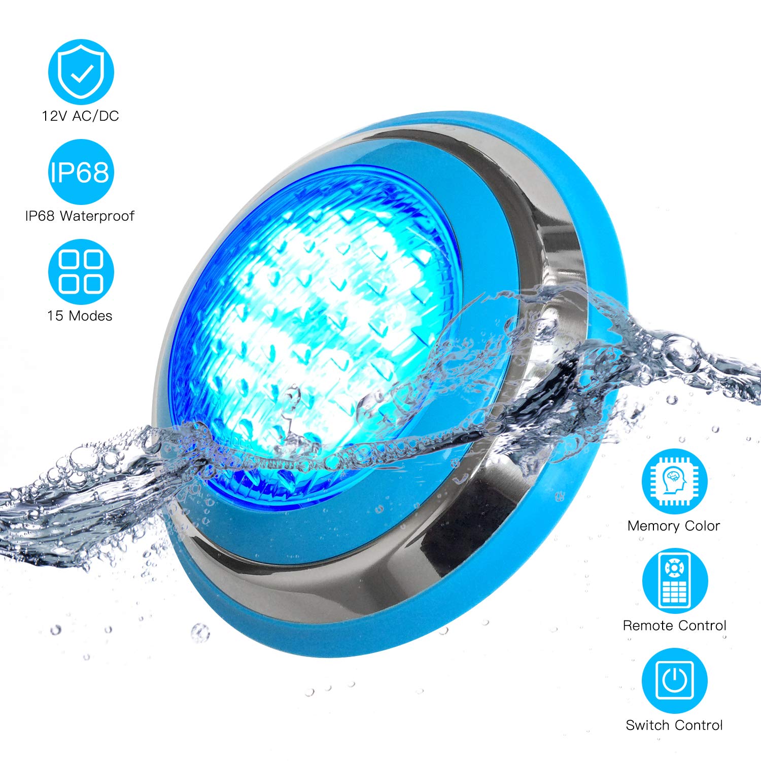 54W RGB Color Changing LED Pool Light, 12V IP68 Swimming