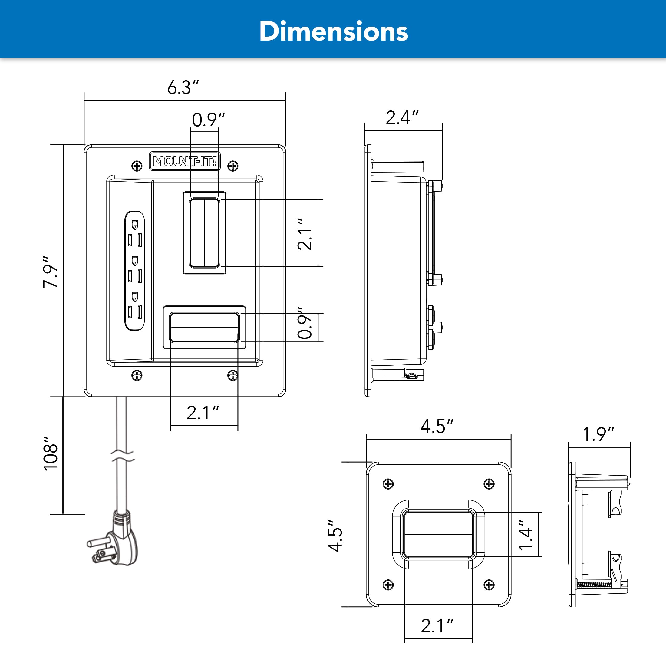 Mount-It! in-Wall TV Cable Concealer Kit with Recessed Power – Triple Outlet, 9ft Cord, and Hand Saw – Easy, Safe Cable Management for Organized TV and Home Theater Setups