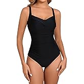 Itzel Women's Ruched Twist Front One Piece Swimsuit Tummy Control Push Up Vintage Retro Bathing Suits