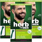 Herb For Men Mustache &amp; Beard Dye, (Dark Brown, 3 Pack), PPD-Free Ammonia-Free, Vegan with Natural Ingredients, Gentle for Sensitive Skin, No Skin Irritation