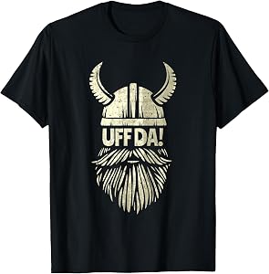 Uff Da Norwegian Quote Scandinavian Viking Helmet Beard Man T-Shirt Small