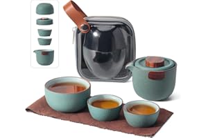 Breleidy Portable Kungfu Teapot Set, Ceramic Gongfu Tea set with 3 cup for One Set in Travel Bag, Travel Tea Set Tea Pot for 