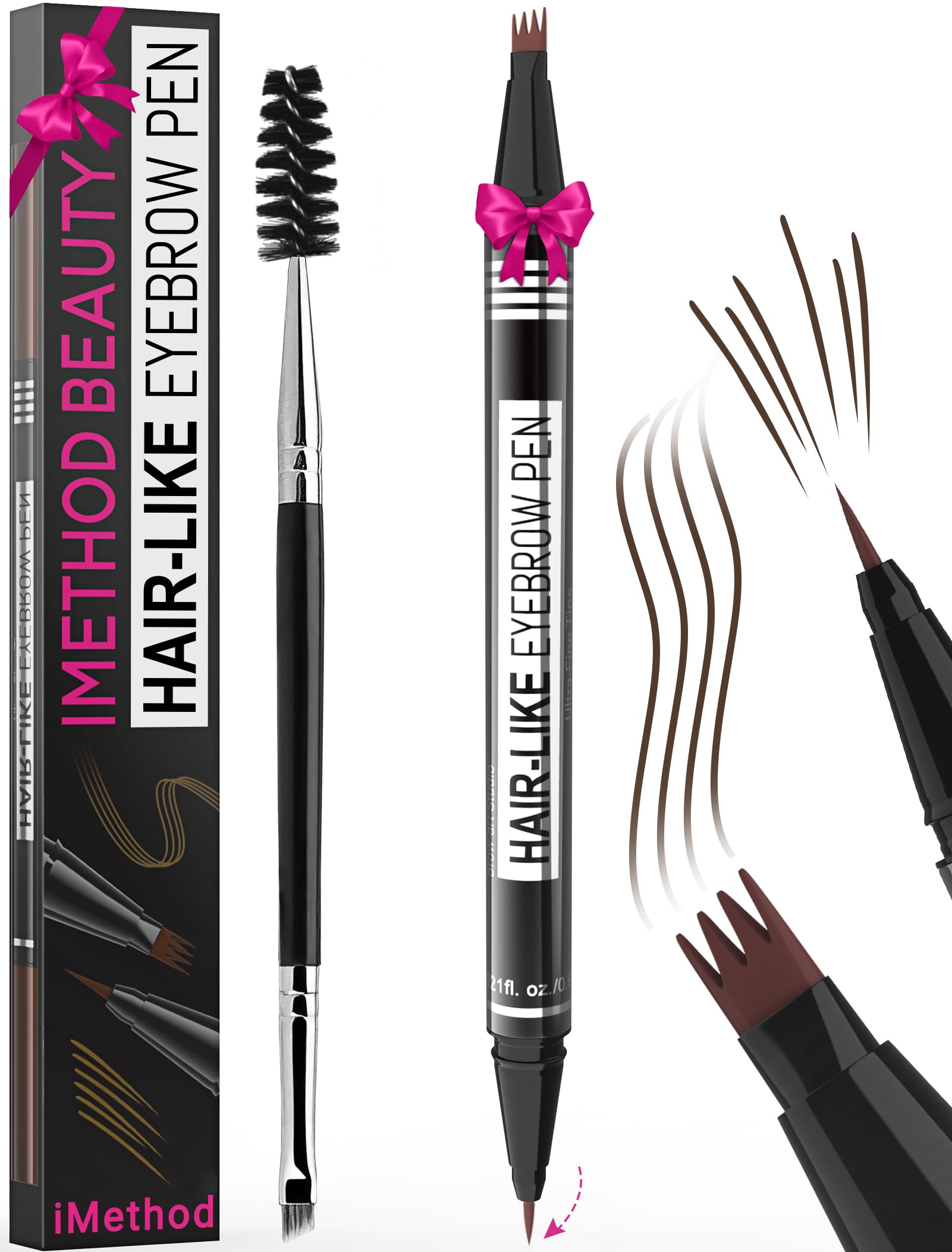 iMethod Eyebrow Pen - Eyebrow Pencil Magical 2-in-1 Eye Brow Pencils for Women with 4-Fork-Tip & Precise Brush-Tip Create Natural Hair-Like Brows, Last All-Day, Microblading Eyebrow Pen, Dark Brown