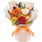 Preserved Flowers Bouquet, Flowers for Delivery,Handmade Orange Rose Bouquets Lasting 3-5 Years, Luxury Gift Box,Birthday Flowers Gifts for Women Mom Grandma Wife Friends