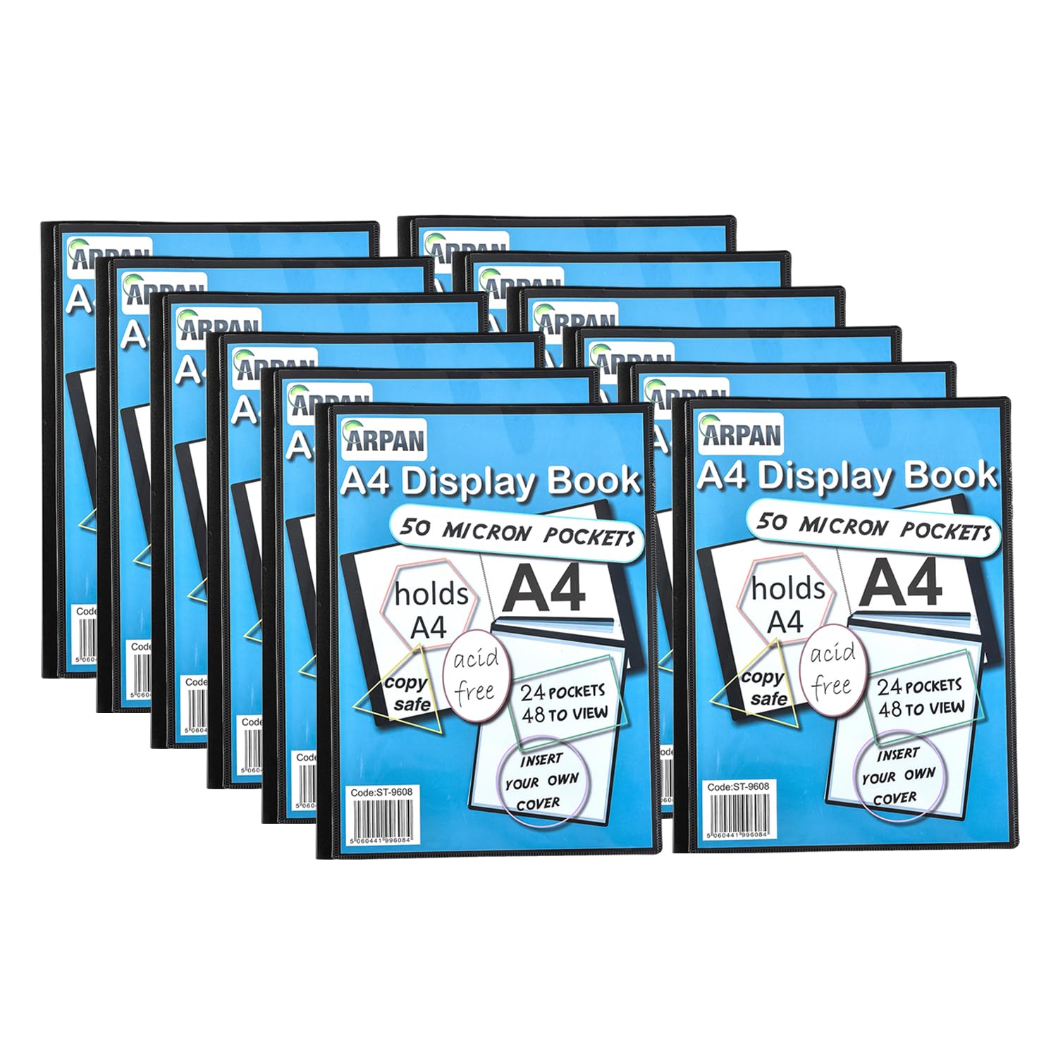 Arpan Black A4 Presentation Display Book Folder Folio with 24 Strong Pockets for Professionals, School, College, Business, Art Presentation, Insurance Documents, Personal Use (Pack of 12)