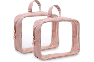 Bunnychill TSA Approved Toiletry Bag With Handle Strap,2 Pack PVC Clear Cosmetic Bags for Women Men, Carry on Airport Airline Compliant Bag,waterproof Transparent Makeup Travel Bags(2pack-Pink)