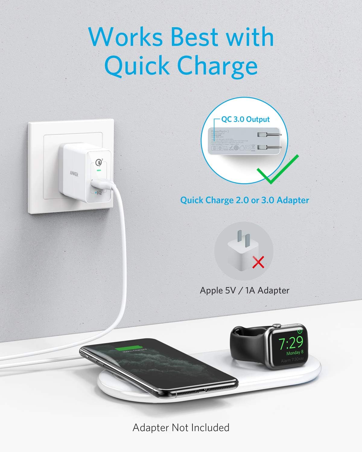 Amazon Com Anker Wireless Charging Station 2 In 1 Powerwave Pad With Holder For Apple Watch 5 4 3 2 Wireless Charger For Iphone 11 Pro Pro Max Xs Airpods Watch Charging Cable Ac Adapter Not Included