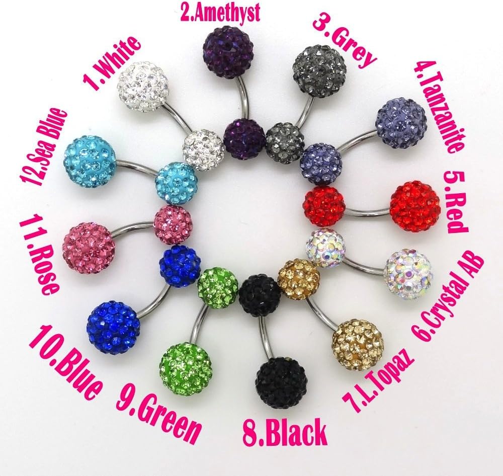 16g Belly Ring Ferido / Crystal Ball 316l Surgical Steel, Nickle Free