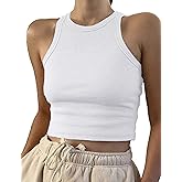 CITASHION 95% Cotton Crop Ribbed Racerback Tank Tops for Women Casual Summer Basic Cropped Tank Top Y2k Tops