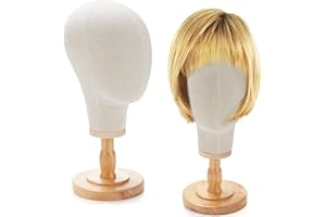 RattanView 2 Pcs Wig Stand with Head 23 Inch Linen Mannequin Head with Wooden Stand Canvas Mannequin for Hats Wigs Caps Headdress Home Store Hair Salon(Beige)