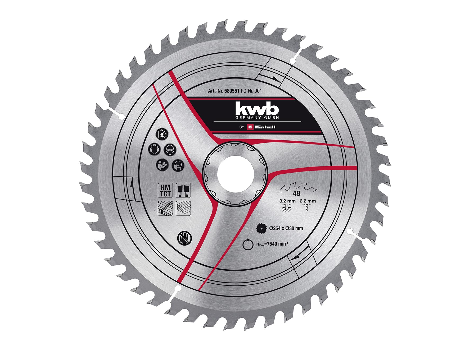 Original Einhell Circular Saw Blade 254 x 30 mm (Saw Accessories, Diameter 254 mm, Attachment 30 mm, 48 Teeth, Cutting Width 3.2 mm, for Pull Mitre Saws and Table Saws)