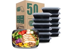 Meal mates 50 Pack (100-Piece) Meal Prep Containers Reusable 32oz,Plastic Food Storage Containers with Lids,Take Out Boxes,BPA-Free, Leakproof, Microwave, Dishwasher,Freezer Safe For To Go