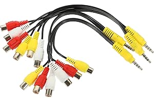 MALUGOGO 4pcs 3.5mm to 3 Female AV Splitter Cable Audio Patch Cord 3-Way Extension Cable for Set-Top Box and