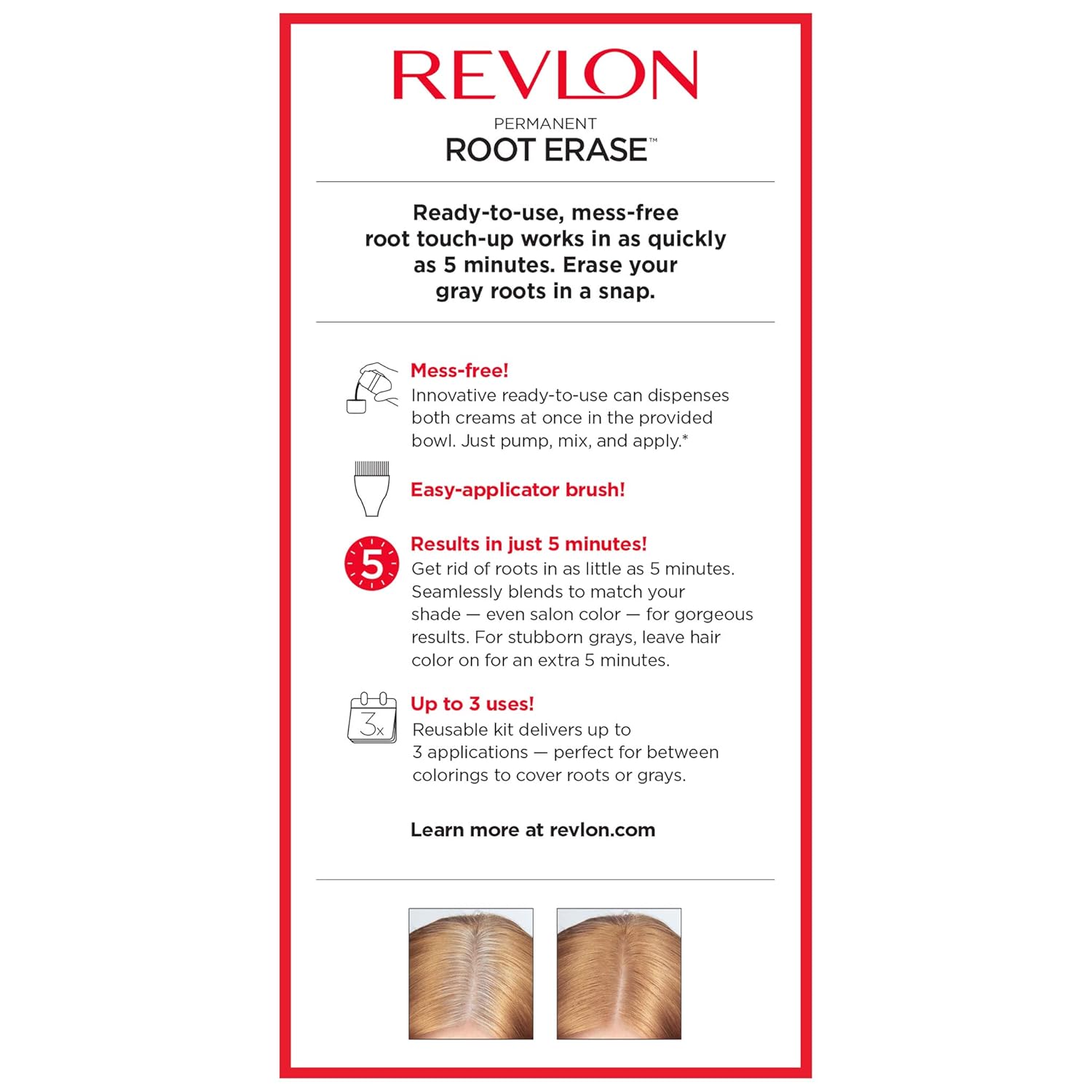 Revlon Root Erase Permanent Hair Color, At-Home Root Touchup Hair Dye with Applicator Brush for Multiple Use, 100% Gray Coverage, Dark Blonde (7), 3.2 oz: Beauty