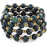 Memory Wire Bracelet with Acai Seeds, Artisan Handmade Easy-On Bangle for Women