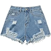 Floerns Women's Distressed Raw Hem Denim Shorts High Waisted Casual Ripped Jean Shorts