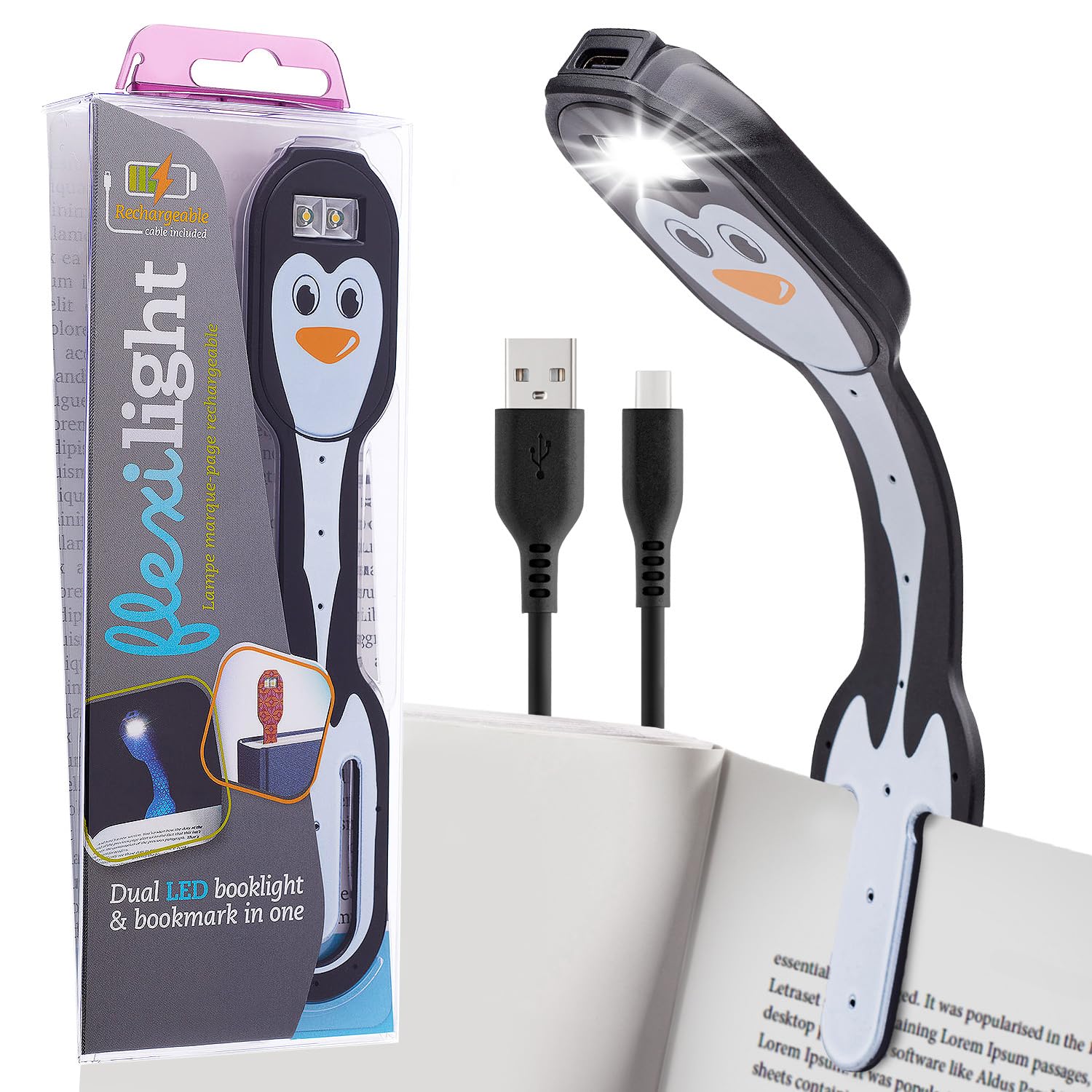 Flexilight Reachargeable Reading Light | 2 in 1 Bookmark Book Light | LED Clip On Reading Lamp | Children and Adult Book Torch | Book Accessories | Gift for Readers, Book Lovers.