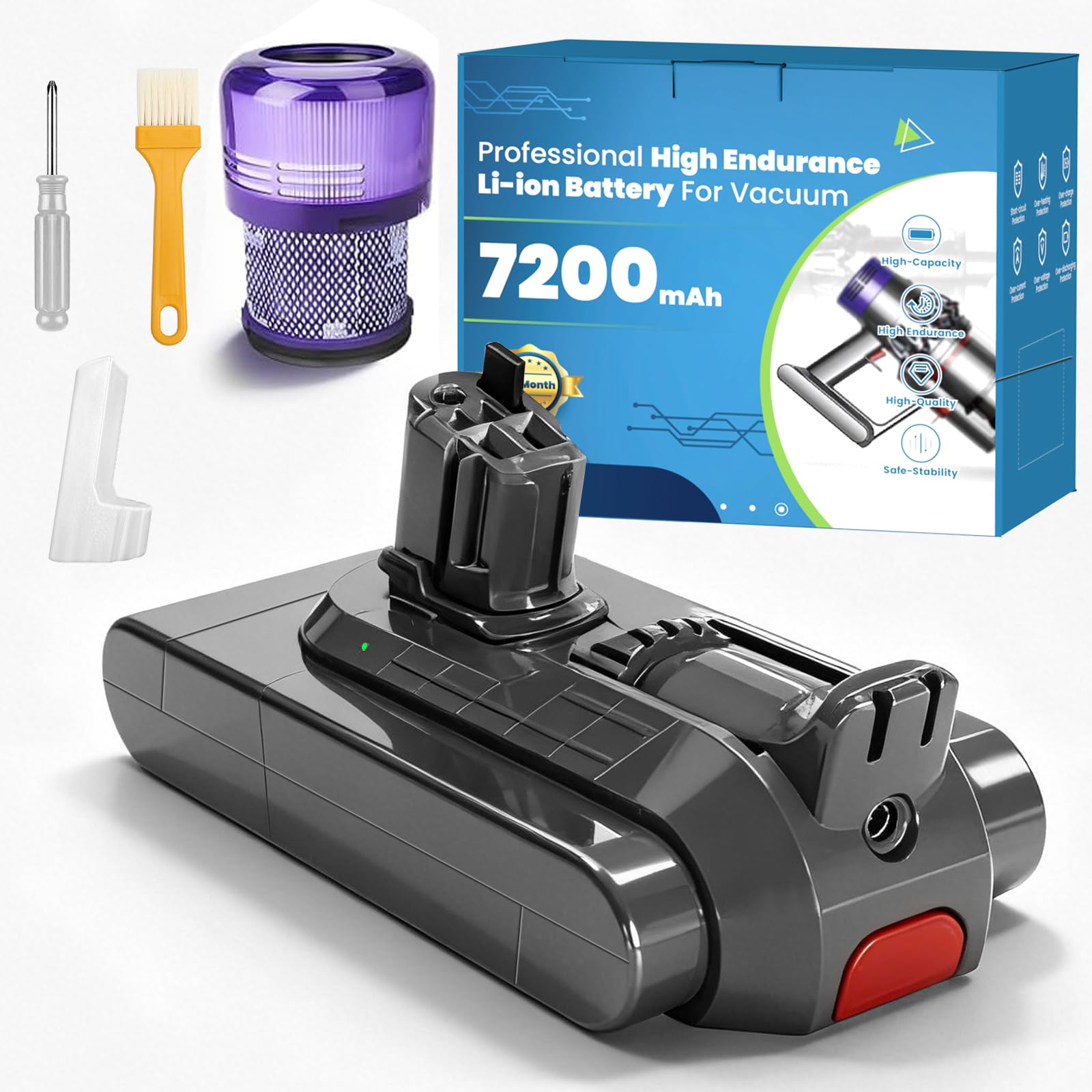 Photo 1 of 7200mAh Long Lasting SV15 V11 Click-in Battery Replacement Compatible for Dyson 970425-01, 970938-01, SV15/SV18/V15/V11 Animal,Fluffy Extra,Torque Drive Extra,V11 Click-in/V15 Detect Vacuum Cleaners