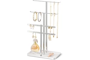 pickpiff Jewelry Stand Holder Organizer: 14.5" Sturdy Hanger for 80 Pcs Jewelry, Silver Jewlery Tower for Display Necklace, E