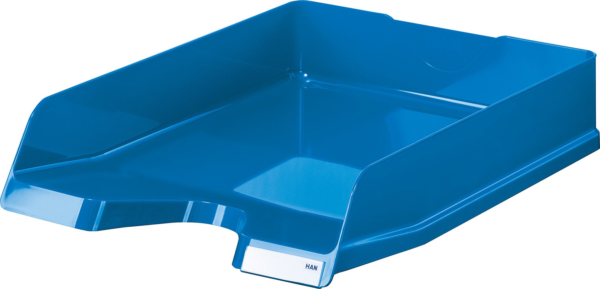 HAN, Viva, DIN A4/C4 Stacking Letter Tray with Labelling Clip, Suitable for All Standard Letter Trays, Plastic, Glossy Blue, 252 x 340 x 65 mm