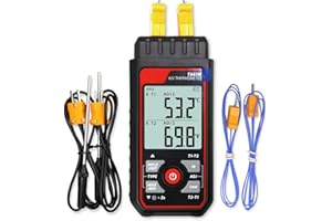 Digital Thermocouple Thermometer Dual-Channel K/J Type Thermometer -328~2501℉ Wide Range Industrial HVAC Temperature Meter wi