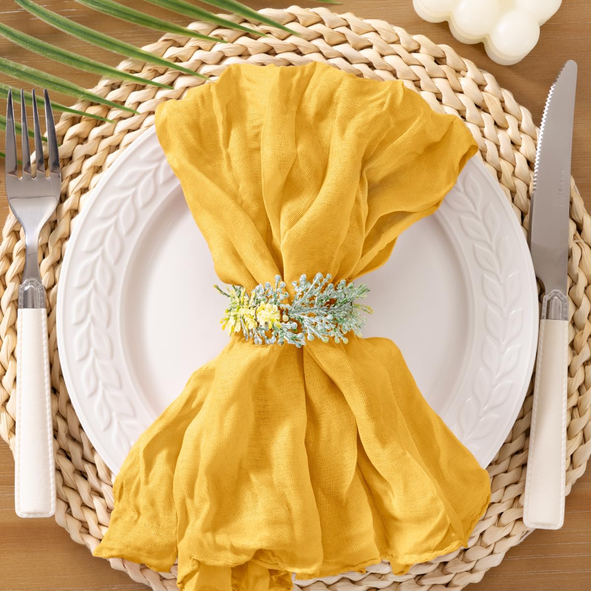 Socomi Gold Yellow Cheesecloth Napkins Fall Thanksgiving Cheese Cloths Gauze Set of 100 Boho Washable Dinner Table Napkins for Wedding Party Baby Shower Birthday Party Decor Image