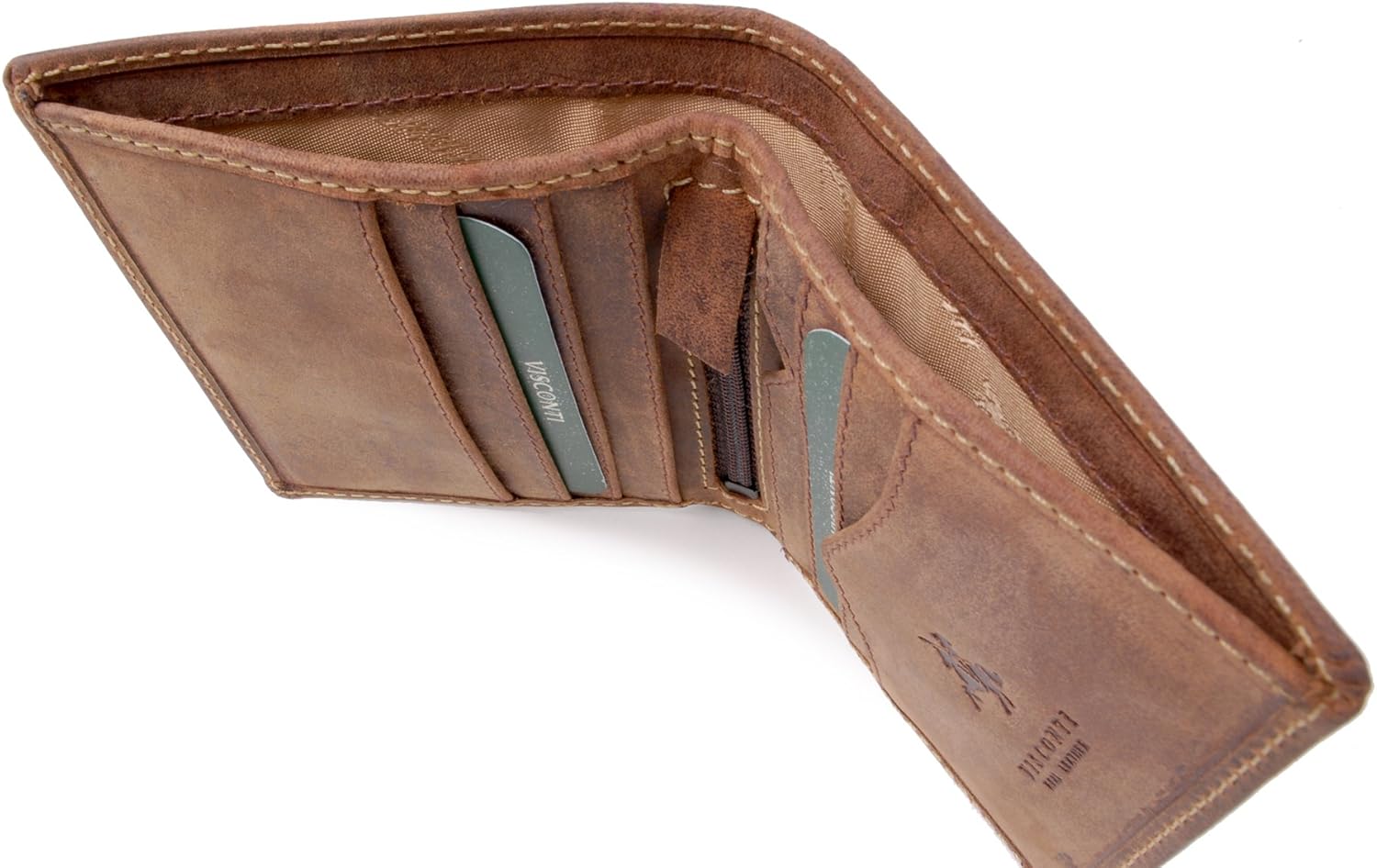 VISCONTI, Men's Small Bifold Leather Wallet, RFID Protected, 6 Credit Card Slots, Note Section & Coin Pocket, Gift Boxed