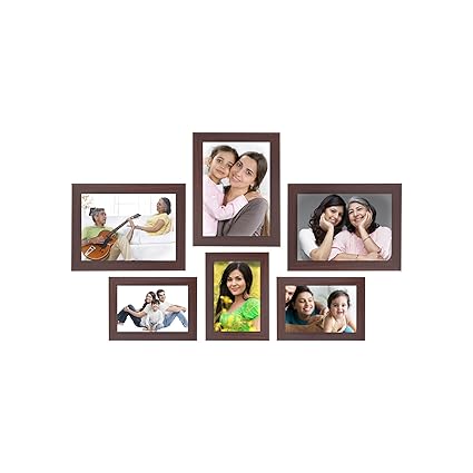 Amazon Brand - Solimo Collage Photo Frames, Set of 6,Wall Hanging (3 pcs - 4x6 inch, 3 pcs - 5x7 inch),Brown