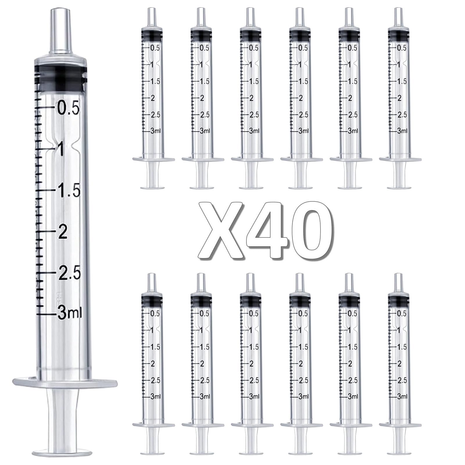 Photo 1 of 40 PCS-3 ml Plastic Syringes, Individually Packge for Scientific Labs Experiment Refilling,Watering,Measuring,lip gloss injection