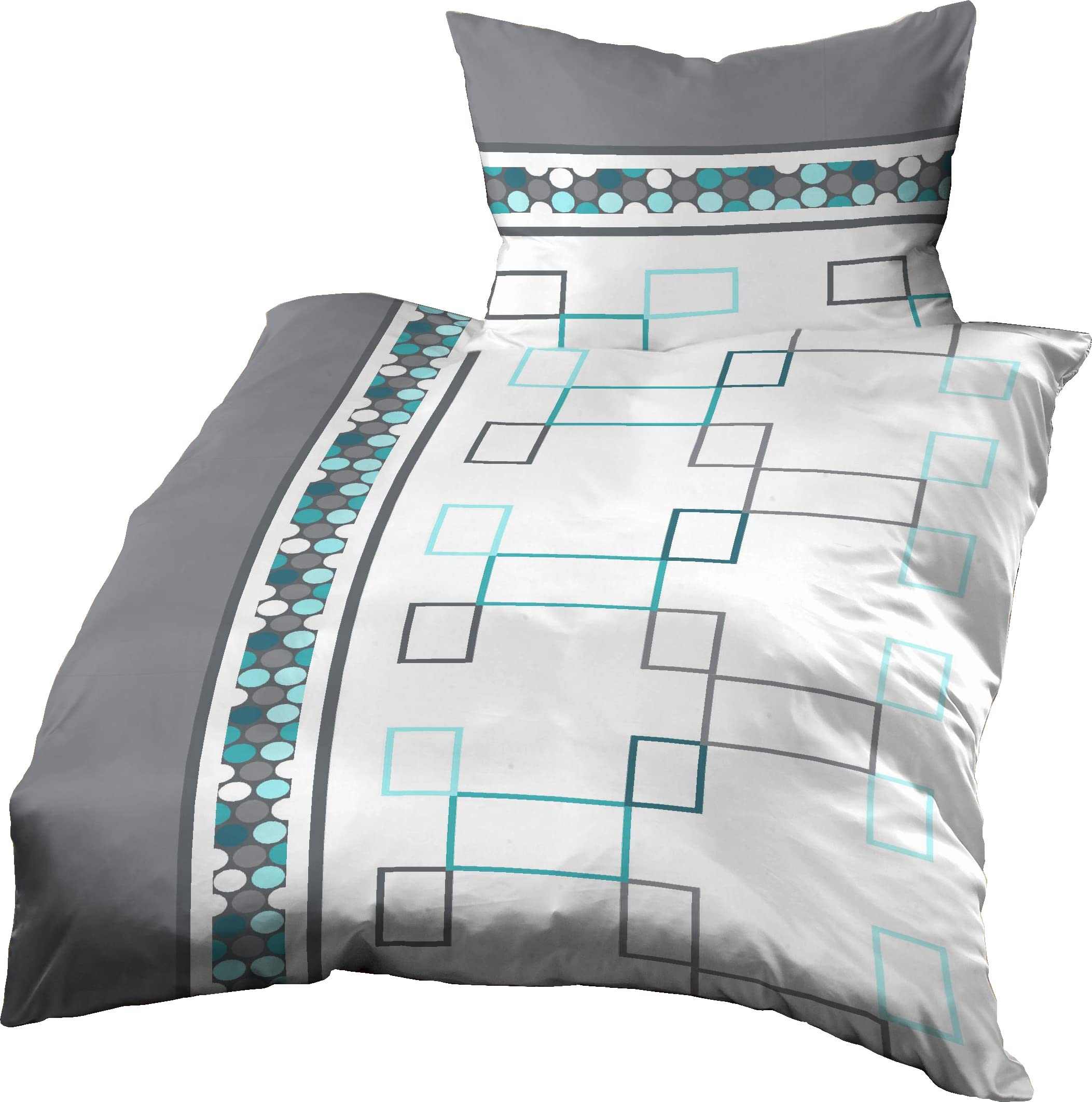 Gerald Wittmann Single Bedding Bed Linen 140 x 200 cm + 70 x 90 cm, Cotton Waffle Piqué, Modern Grey Turquoise