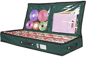 Primode Wrapping Paper Storage Container | Under Bed Gift Wrap Organizer for 30 Inch Rolls | 31”x13.5”x4.5” | 600D Oxford Material | Box Holder with Pockets for Ribbon, Bows, and Accessories (Green)