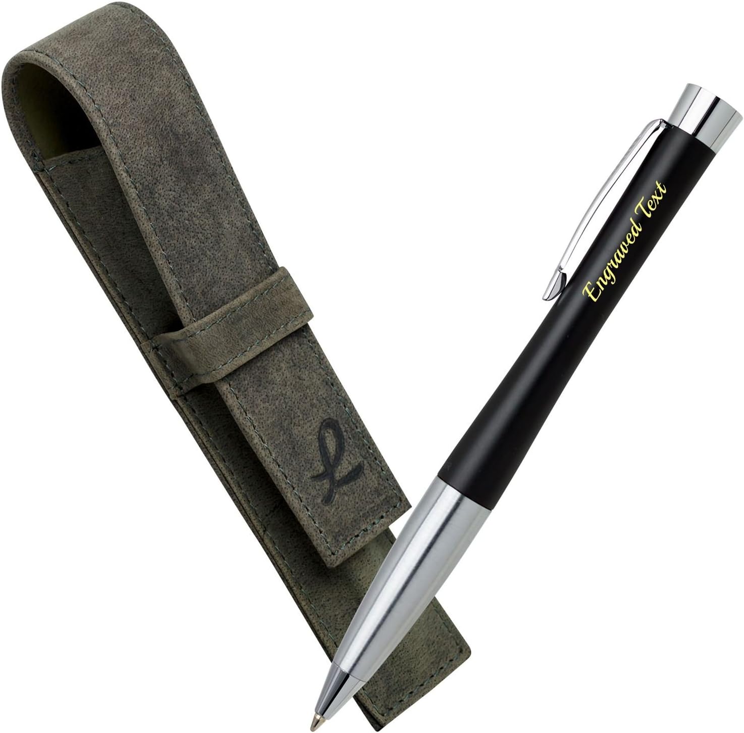 Gift Ideas For Guys Parker Ballpoint Pen Urban - Muted Black CT + Leather Pouch Hunting Green