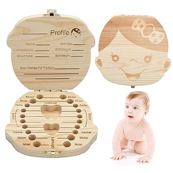 Amazon.com: STAYING Caja de recuerdos de dientes de bebé, caja de madera de primer diente y contenedor de memoria de rizo, cajas de dientes de leche deciduos, para niños y recién nacidos,
