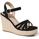 mikarka Wedge Heels Sandals for Women: Open Toe Platform Espadrilles Wedges | Comfortable Beach Summer Shoes, Adjustable Buckle Strap, Cushioned Insole for Daily Wear, Dressy, Casual &amp; Vacation