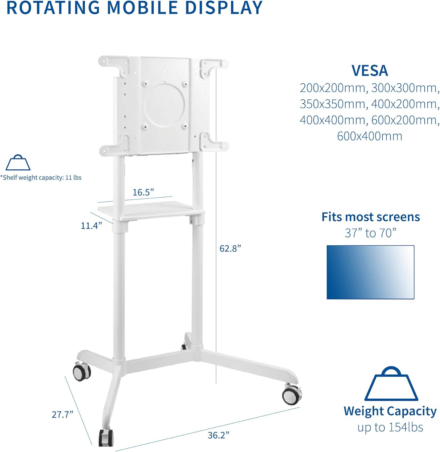 VIVO Mobile Premium TV Cart for 37 to 70 inch Flat Screens, Samsung Digital Flipchart, Microsoft Surface Hub 2S, Luxury Portrait to Landscape TV Display Stand with Wheels, White (STAND-TV02PW): Home Audio & Theater