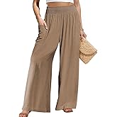 TARSE Women Linen Palazzo Pants Wide Leg Summer Boho High Waist Casual Lounge Pant Beach Travel Vacation Outfits