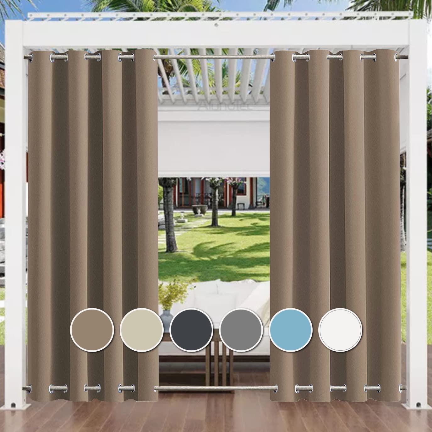Outdoor Curtain Weatherproof with Eyelets Top and Bottom (Many Heights and Widths to Choose From), Waterproof Privacy Screen, Patio Sun Protection for Balcony, Porch, Pergola, Garden Arbour, W 90 x H