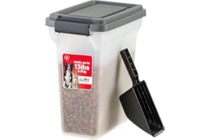 IRIS USA Dog Food Storage Container, Airtight Lid, 2-Cup Scoop, Up to 13 Pounds Pet Food Storage, Versatile Pet Food Bin, Treats, BPA Free, Dark Gray
