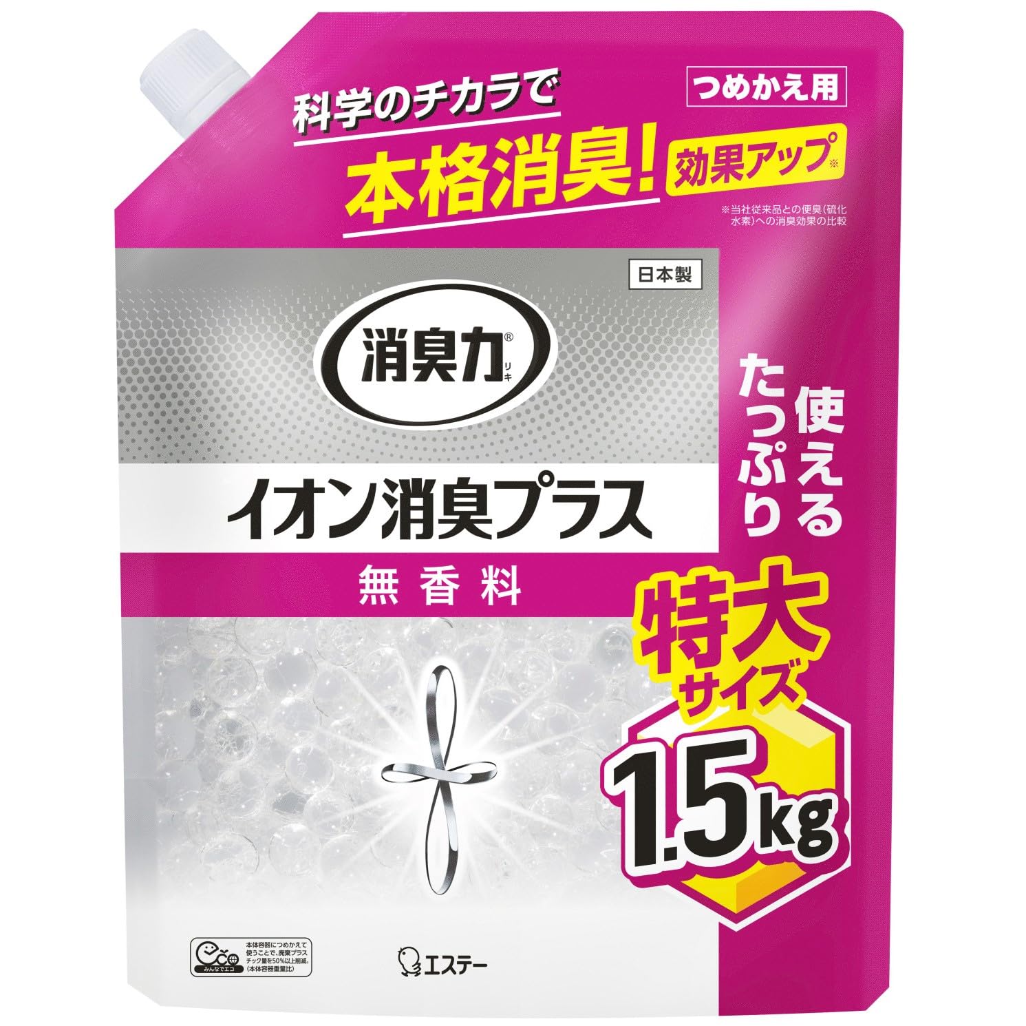 消臭力 イオン消臭プラス 消臭ビーズ 部屋 トイレ用 置き型 無香料 特大 つめかえ 1.5kg クリアビーズ 部屋用 玄関 リビング キッチン トイレ たばこ 消臭剤 消臭 芳香剤商品画像