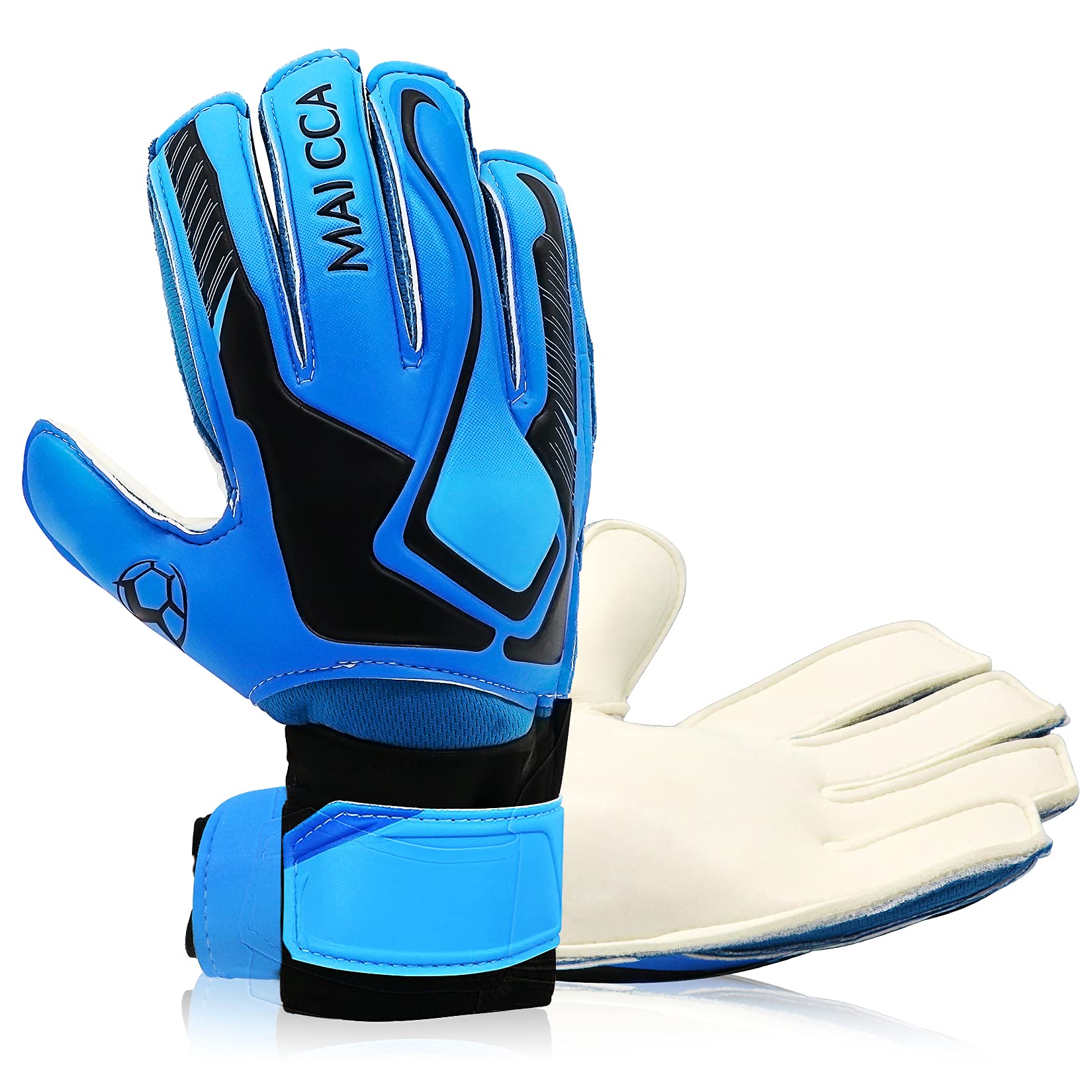Idota Kids Goalie Gloves, Goalkeeper Gloves with Finger Save Extra Strong Grip Goalkeeper Gloves Non-slip Latex Goalkeeper Gloves for Men Durable Goalkeeper Gloves for Boys - Blue, Size 6