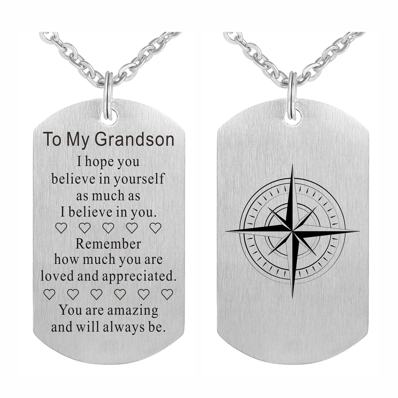 FALOGI To My Grandson Necklace from Grandma, Meaningful Dog Tag, Jewellery