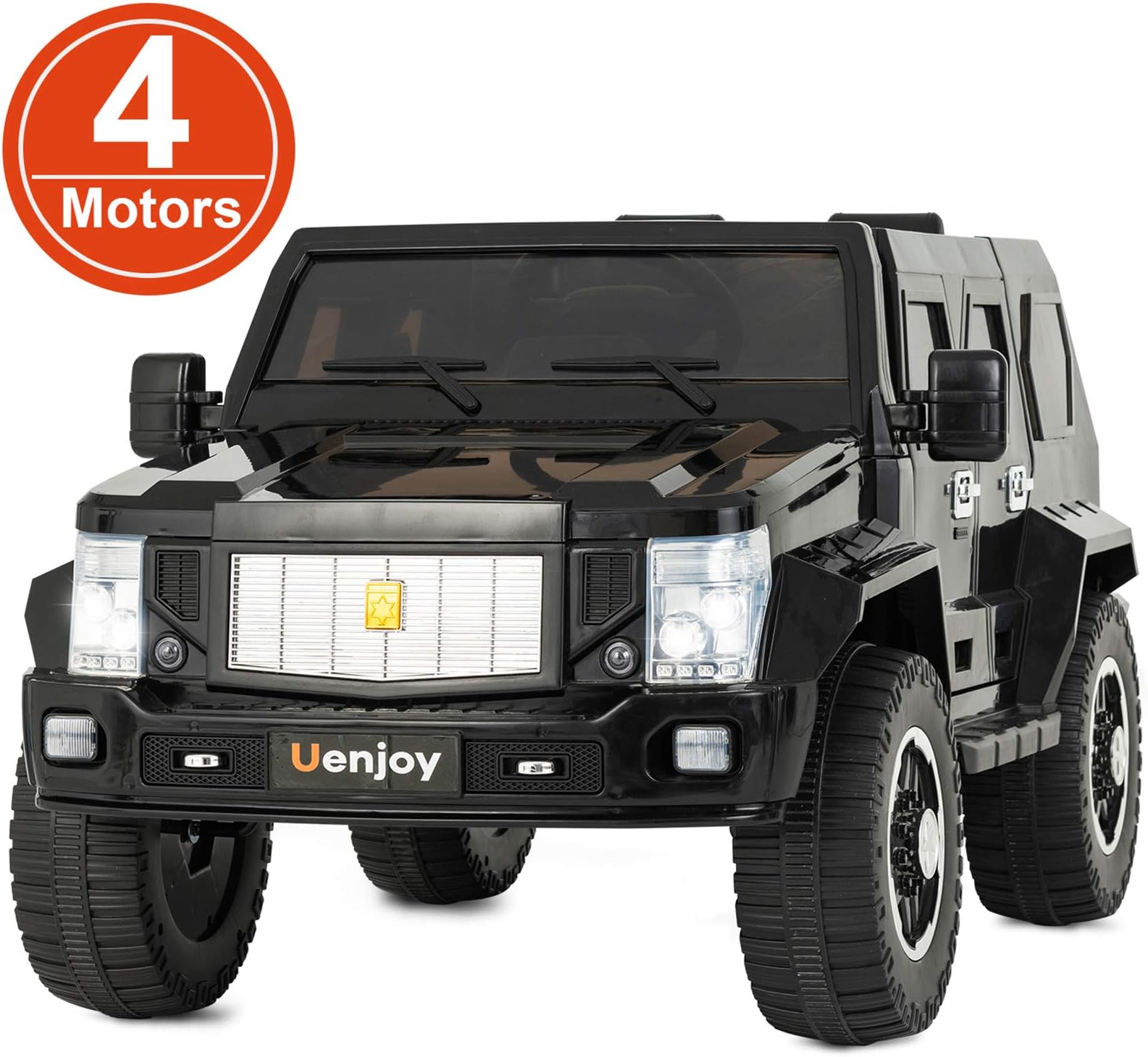 Uenjoy 12V Kids 4WD Electric Ride on Car 4x4 Motorized ORV Truck Battery Powered Children Electric Vehicles w/Remote Control, LED Lights, Music, Horn, Suspension, Lockable Doors, Black