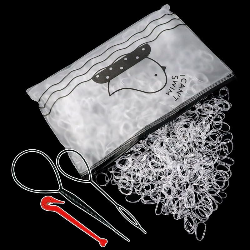 Sularpek 1000 Pcs Clear Elastic Hair Bands with 2 Hair Tools & Remover
