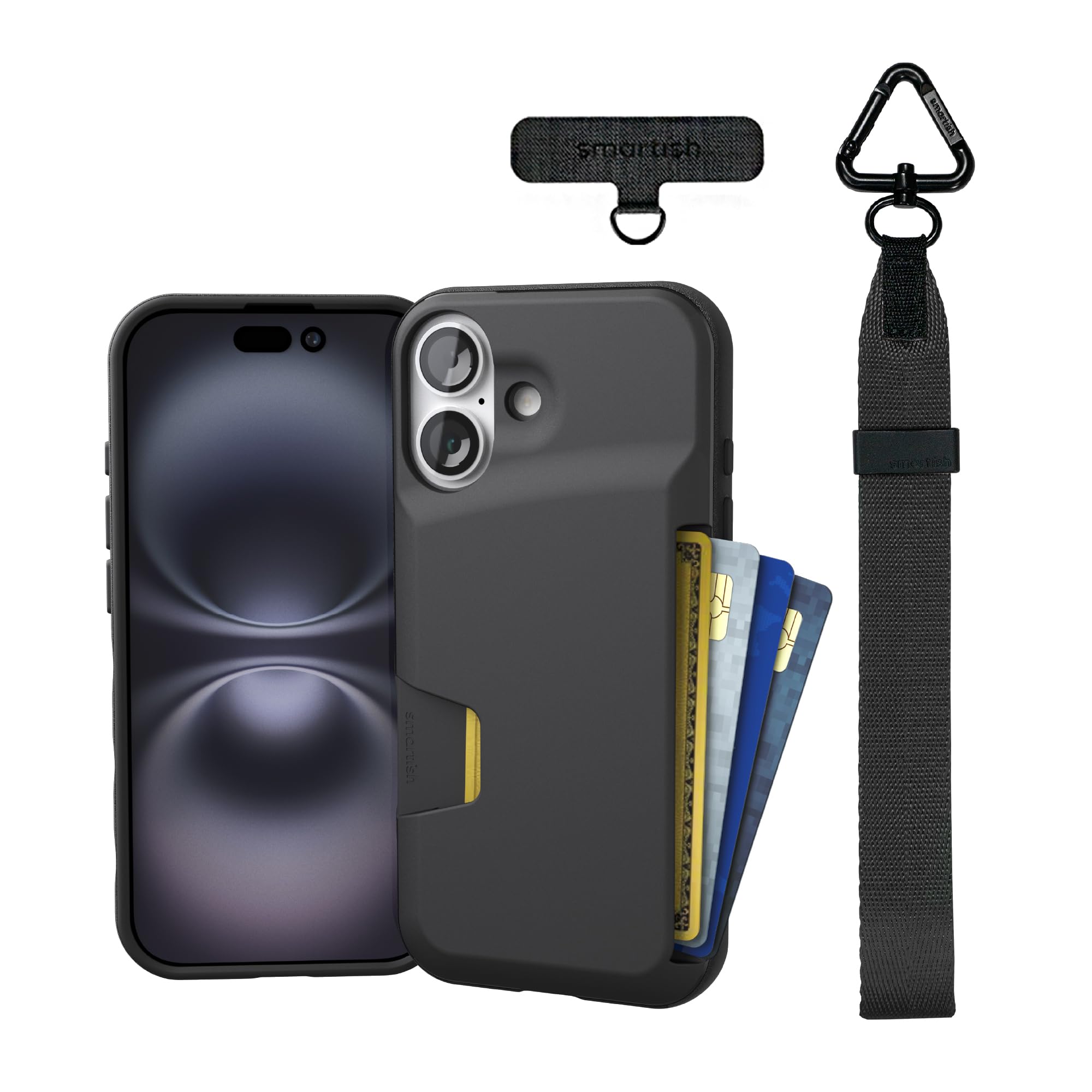 Smartish® iPhone 17 Wallet Case + Phone Wristlet - [Slim + Protective] Phone Case Credit Card Holder + Detachable Wrist Strap Loop for Apple iPhone 17 - Black Tie Affair
