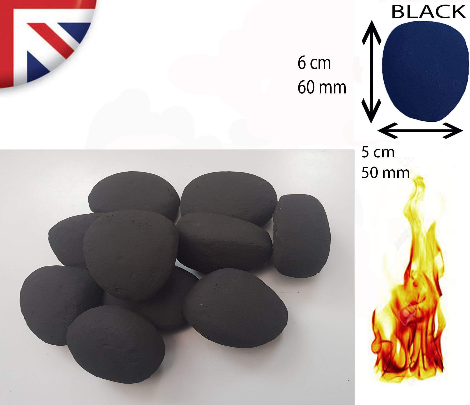 20 black gas fire pebbles for any living flame gas fire lpg,propane,natural