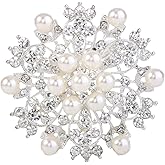 EVER FAITH Women's Wedding Corsage Clear Crystal Simulated Pearl Elegant Flower Leaf Brooch for Women, Bride