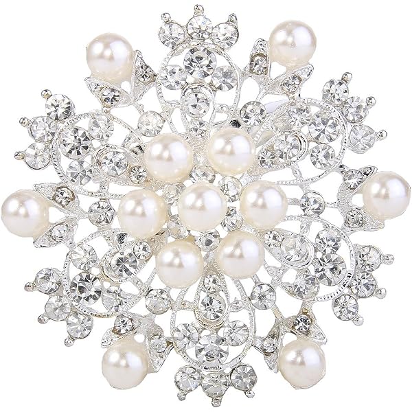 Elegant Crystal Flower Brooch With Simulated Pearl - Rhinestone Corsage Pin For Women, Wedding, Prom & Special Occasions