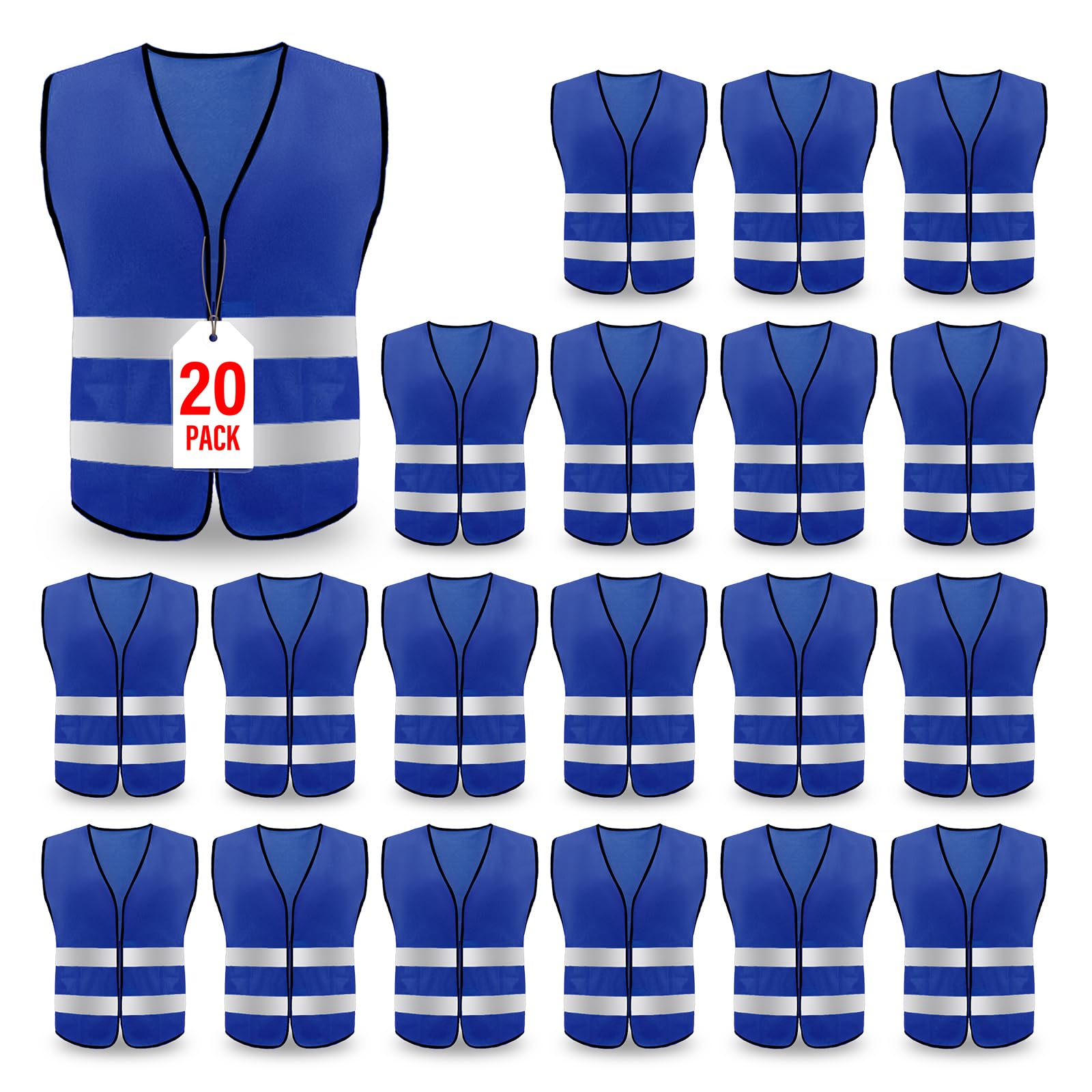 Photo 1 of 20 Pack Safety Vest,High Visibility Reflective Construction Vest with 2 Reflective Strips for for Outdoor Operator and Sportsme(Blue, 20)