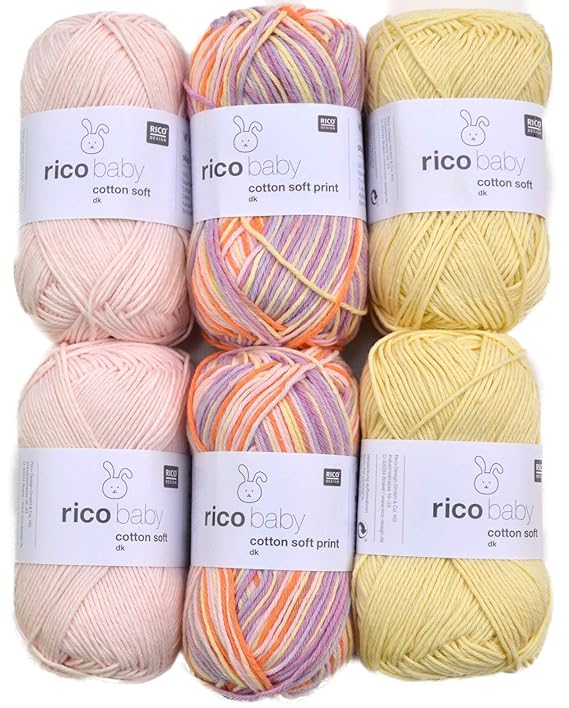 Woll-Set Babywolle Rico Baby Cotton Soft 6x50g #40, Baumwollmischgarn, Weiche Wolle Zum Stricken und Häkeln